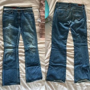 vintage ag adriano goldschmied bootcut wide leg denim snap button closure jeans